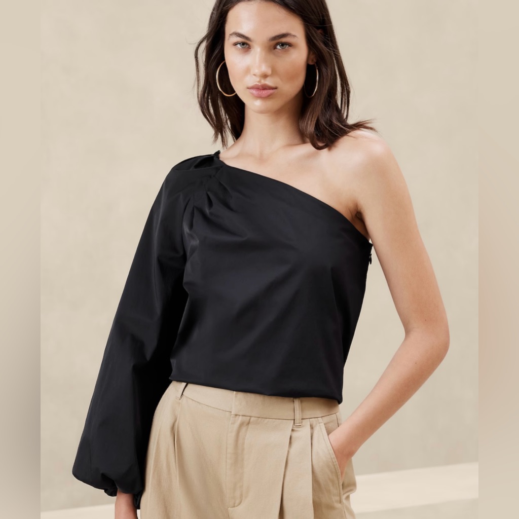 Nwt Banana Republic Factory Taffeta One-Shoulder Top In Black Size Xs